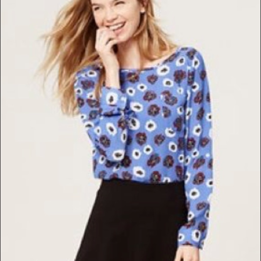 LOFT Tab Sleeve Pocket Blouse NWOT Poppy Print